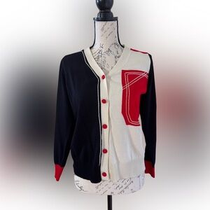 Stylish Cream, Black and Red Women's Cardigan